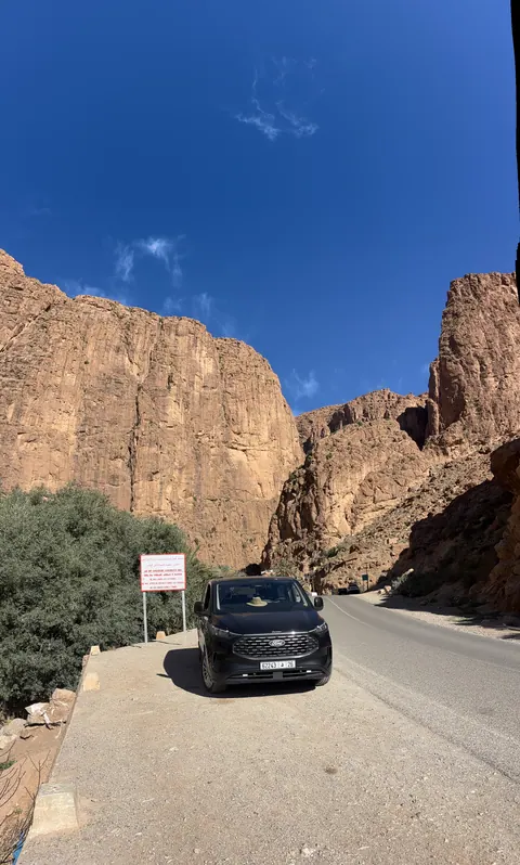 Vehicle on a canyon road between Marrakech and the Sahara